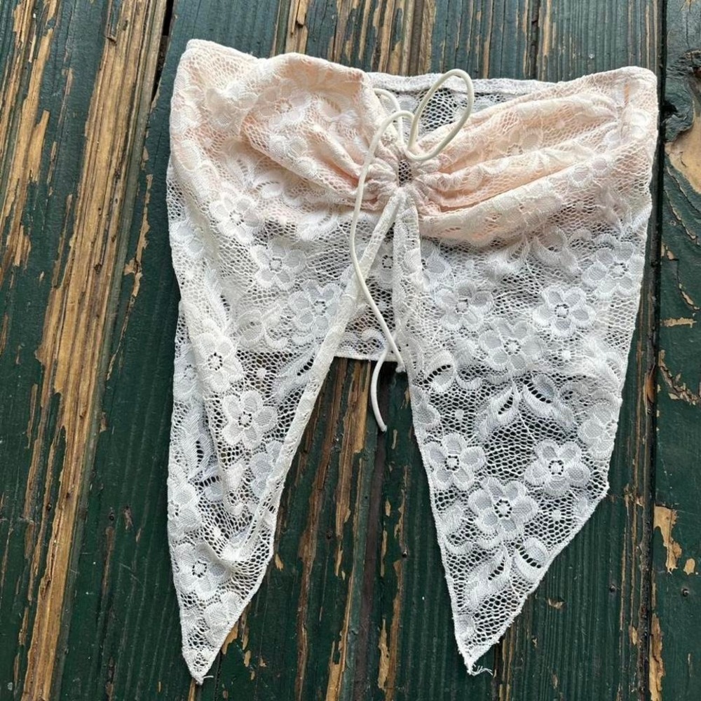 Lace Bandeau Tank Top with Tie - White & Blush